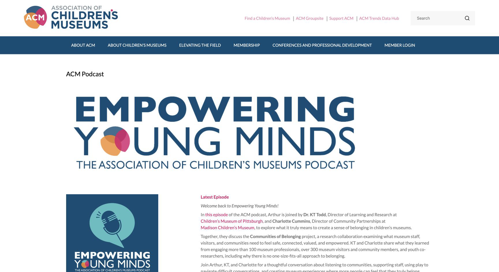 Screenshot of Association of Children’s Museums Empowering Young Minds