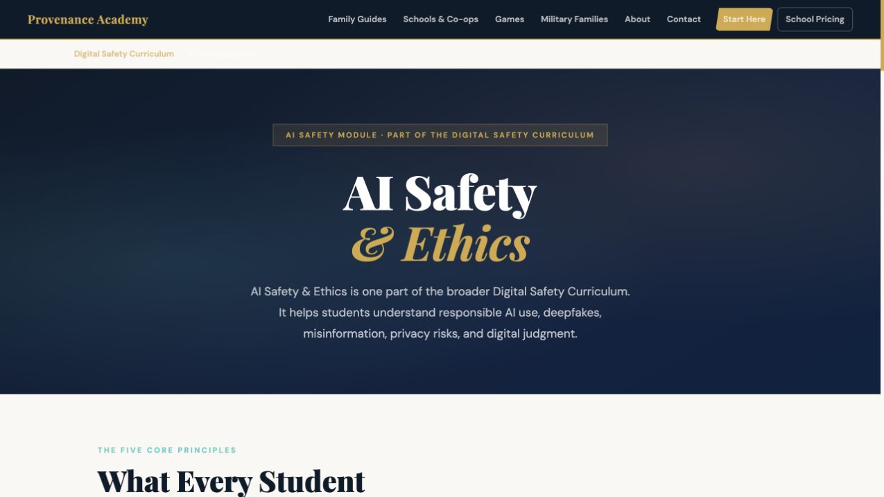 Screenshot of AI Safety and Ethics Guide