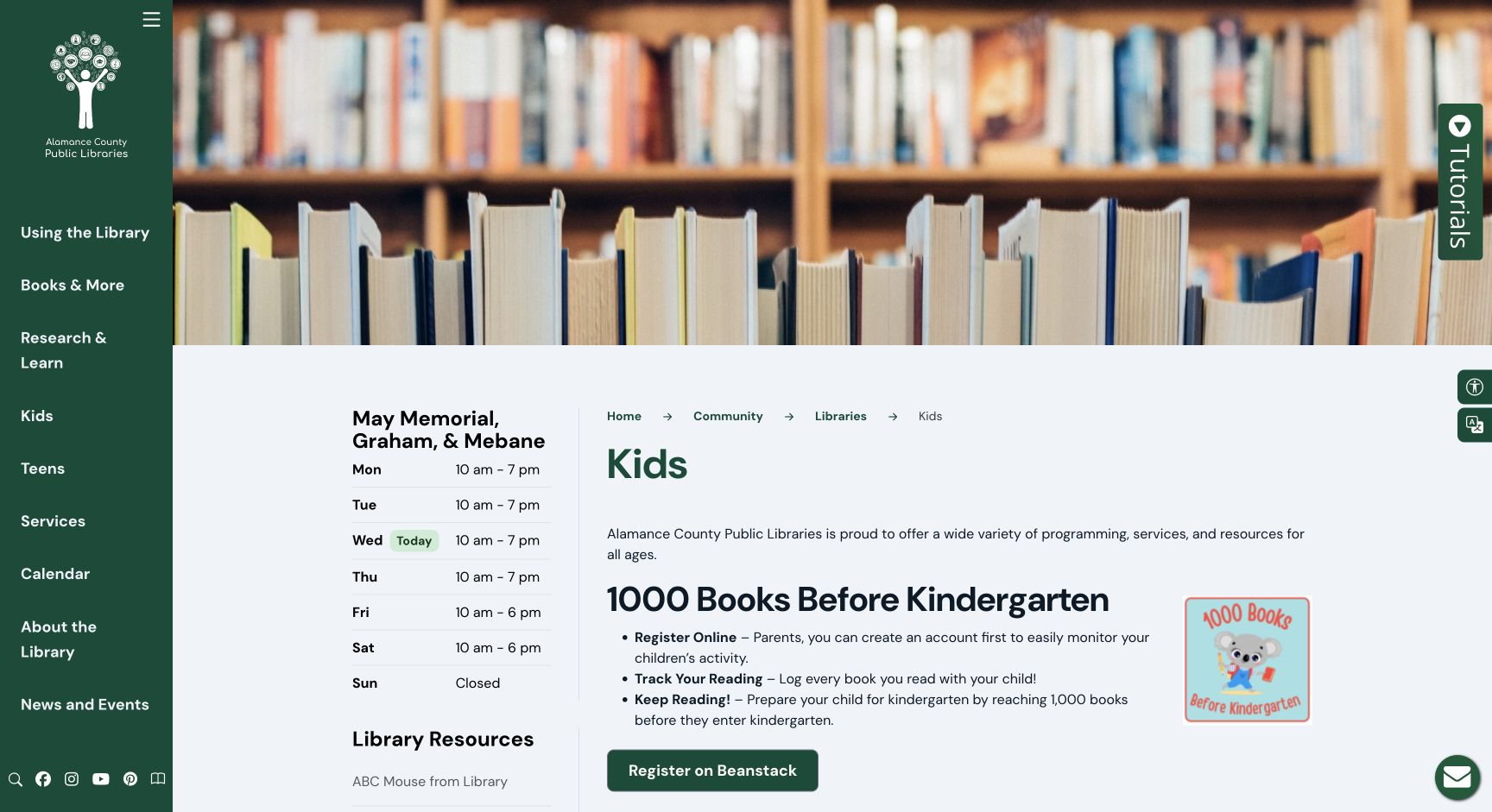 Screenshot of Alamance County Library Kids