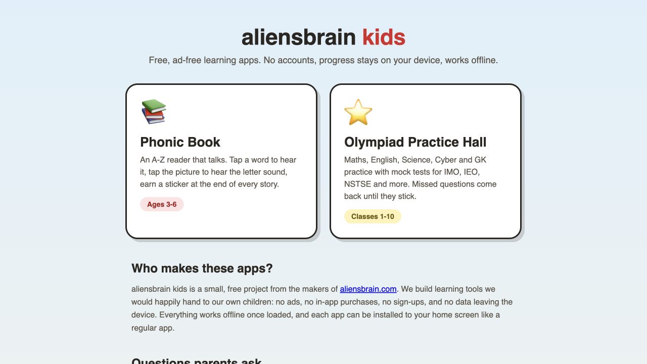 Screenshot of aliensbrain kids