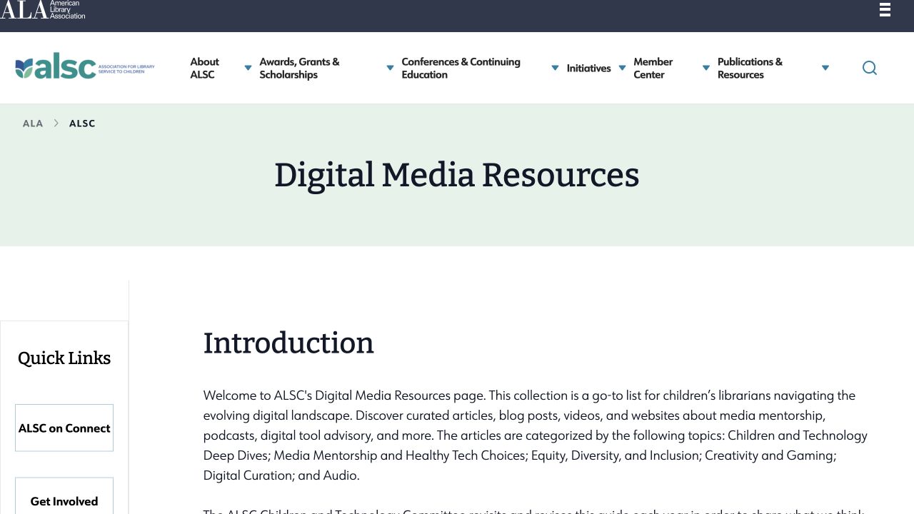 Screenshot of ALSC Digital Media Resources