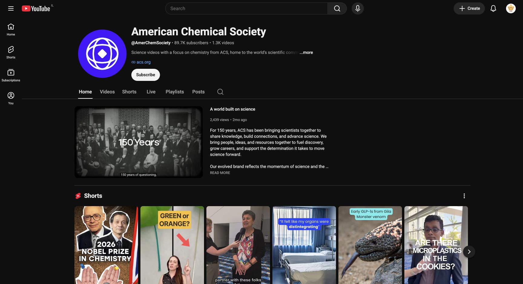 Screenshot of American Chemical Society