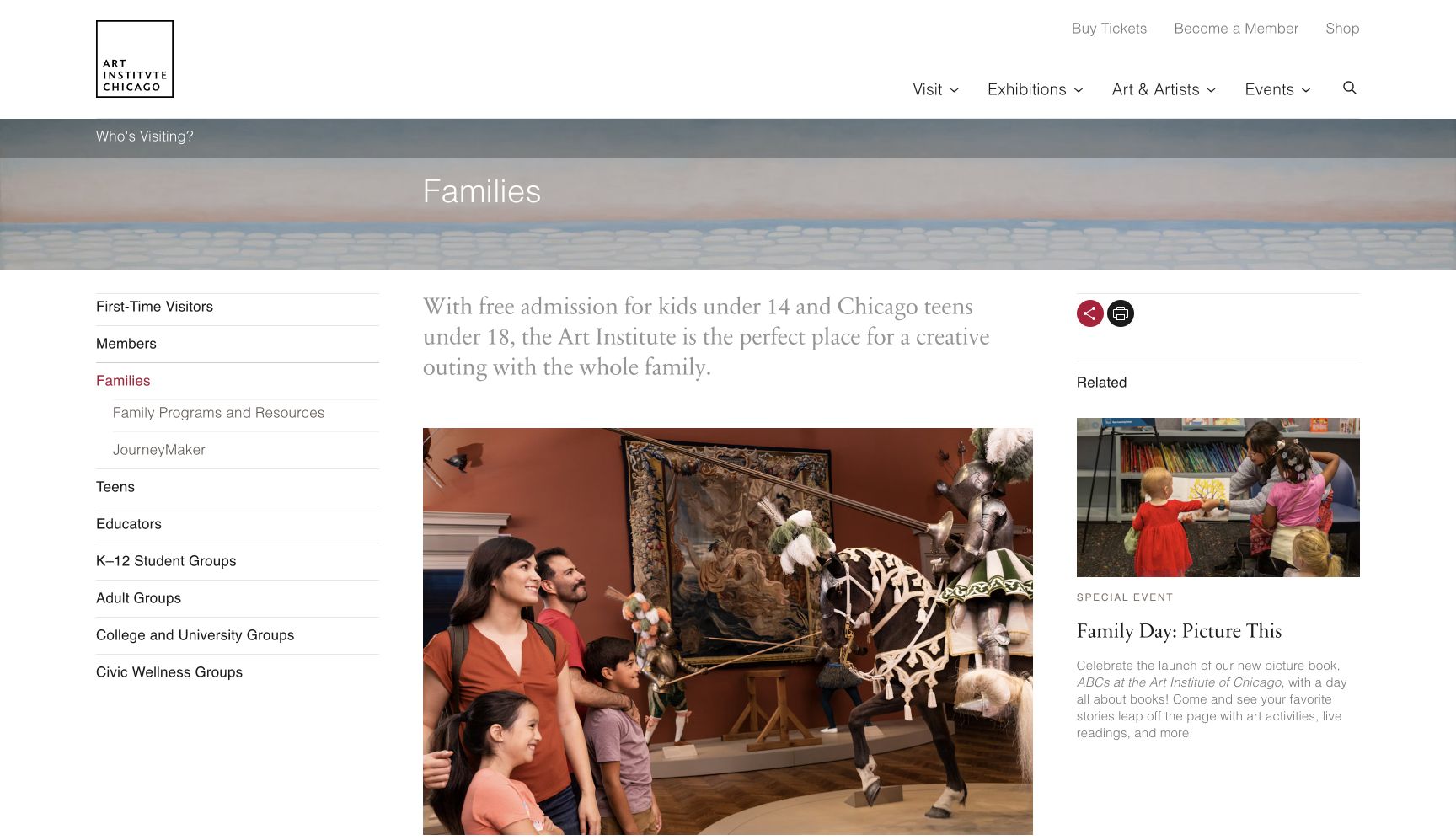 Screenshot of Art Institute of Chicago Families