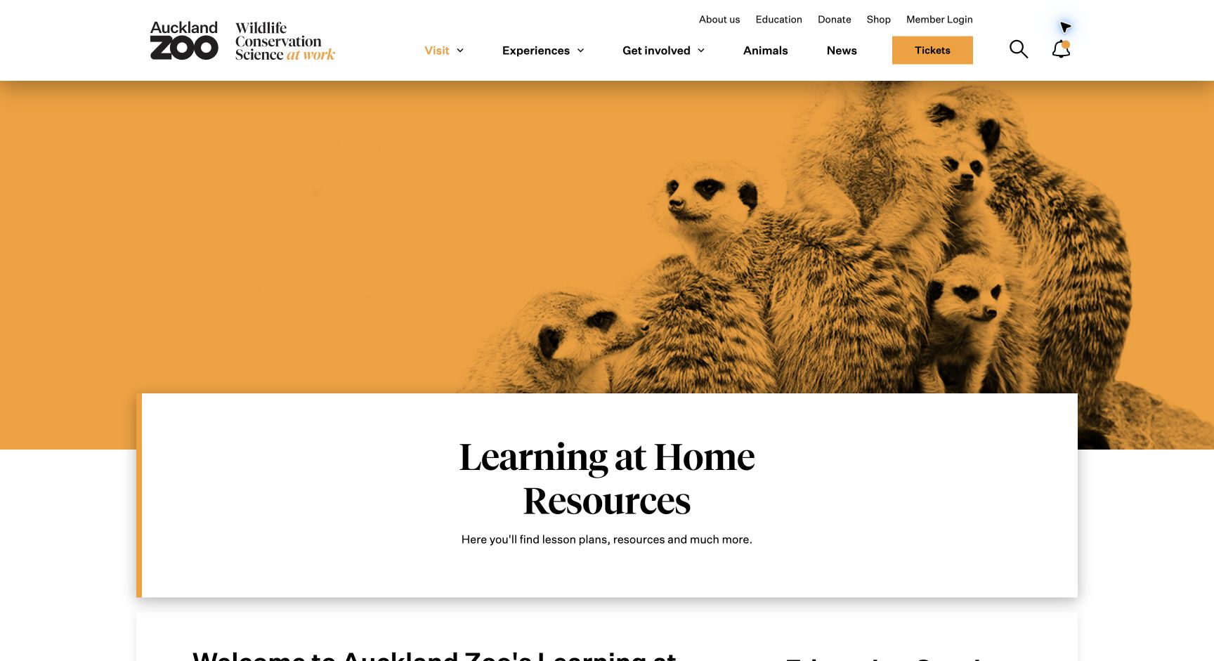 Screenshot of Auckland Zoo Education Resources