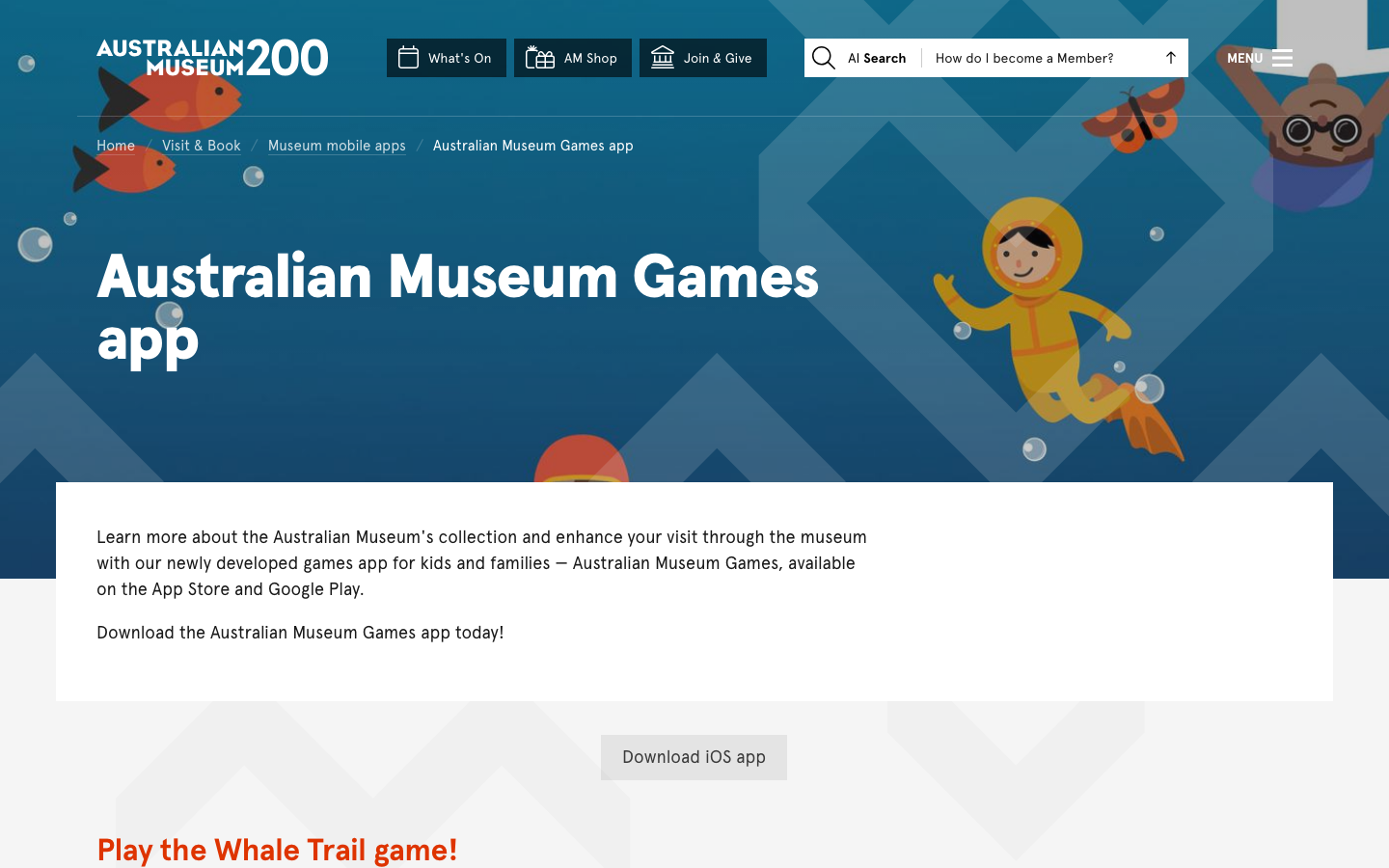 Screenshot of Australian Museum Games app