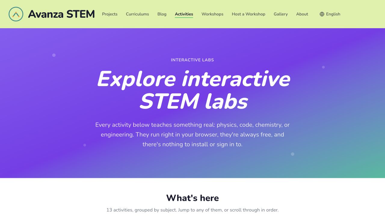 Screenshot of Avanza STEM Interactive Labs
