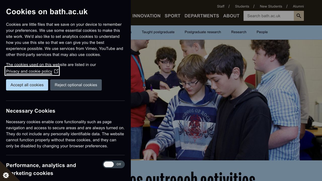 Screenshot of University of Bath Mathematics Outreach