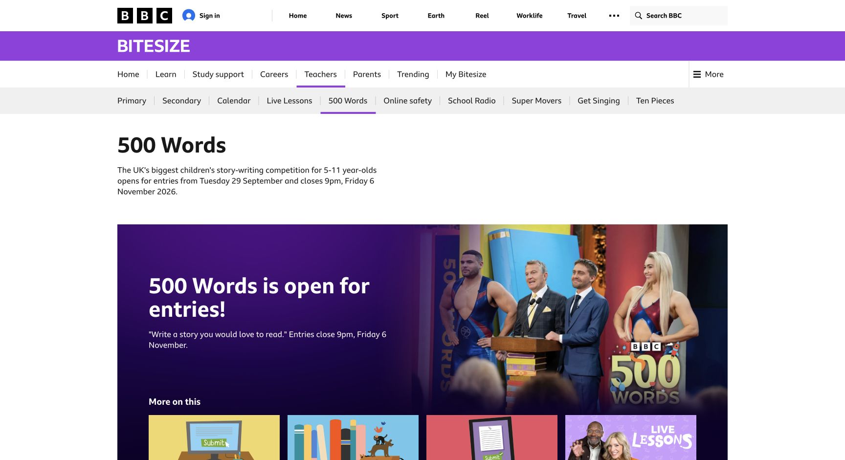 Screenshot of BBC 500 Words