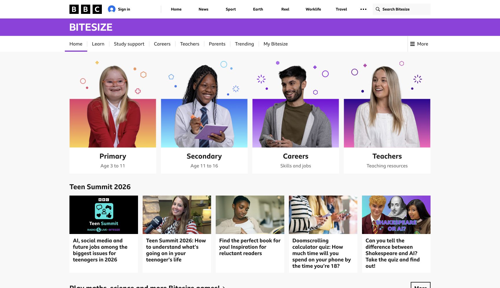 Screenshot of BBC Bitesize