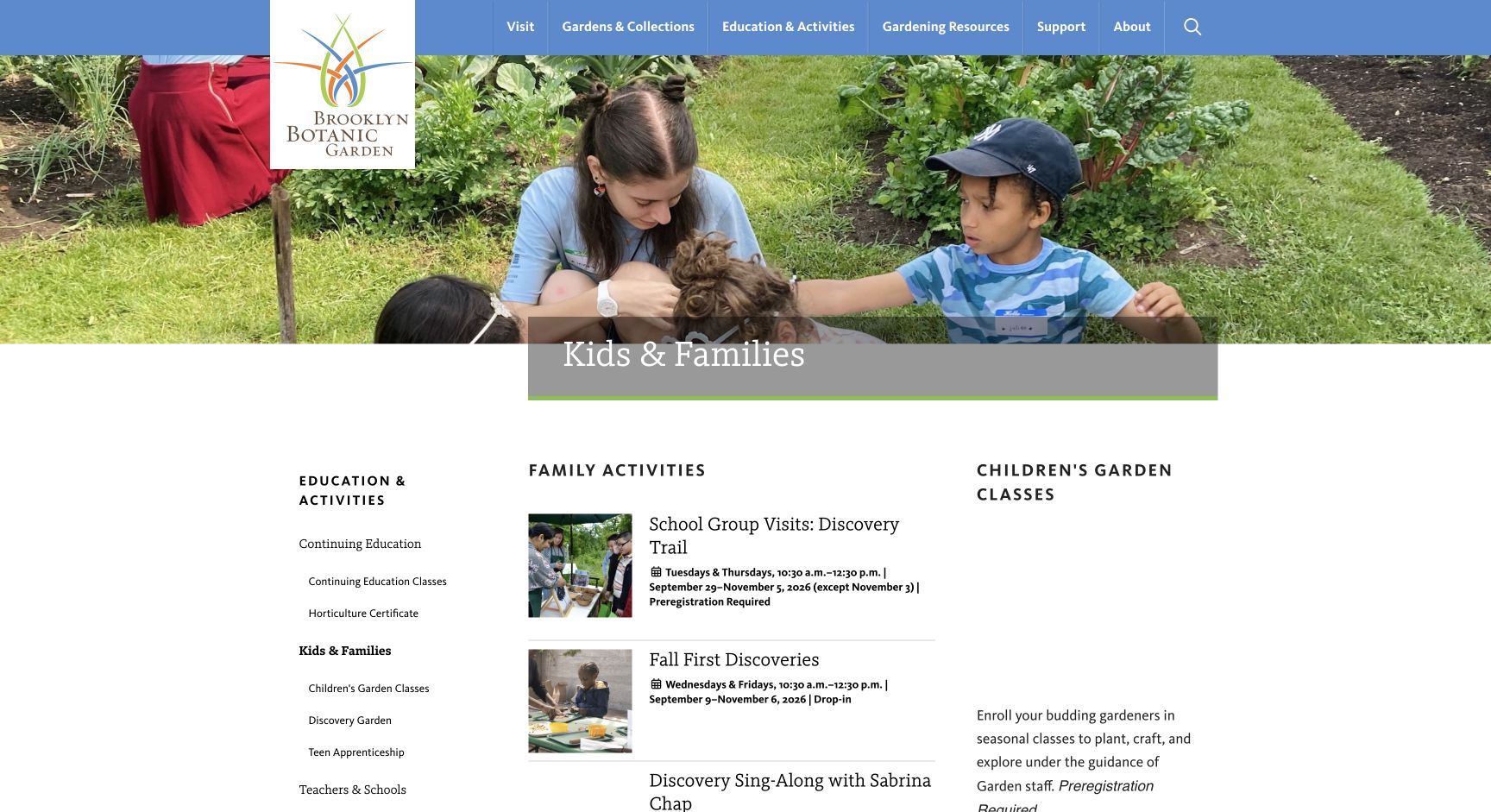 Screenshot of Brooklyn Botanic Garden Kids & Families