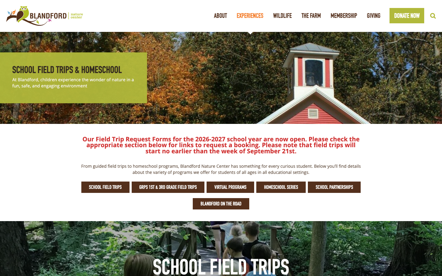 Screenshot of Blandford Nature Center Virtual Field Trips