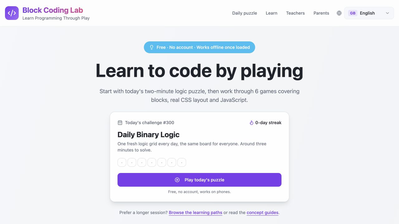 Screenshot of Block Coding Lab