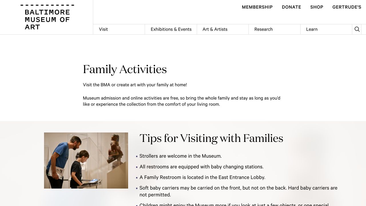 Screenshot of Baltimore Museum of Art Family Activities