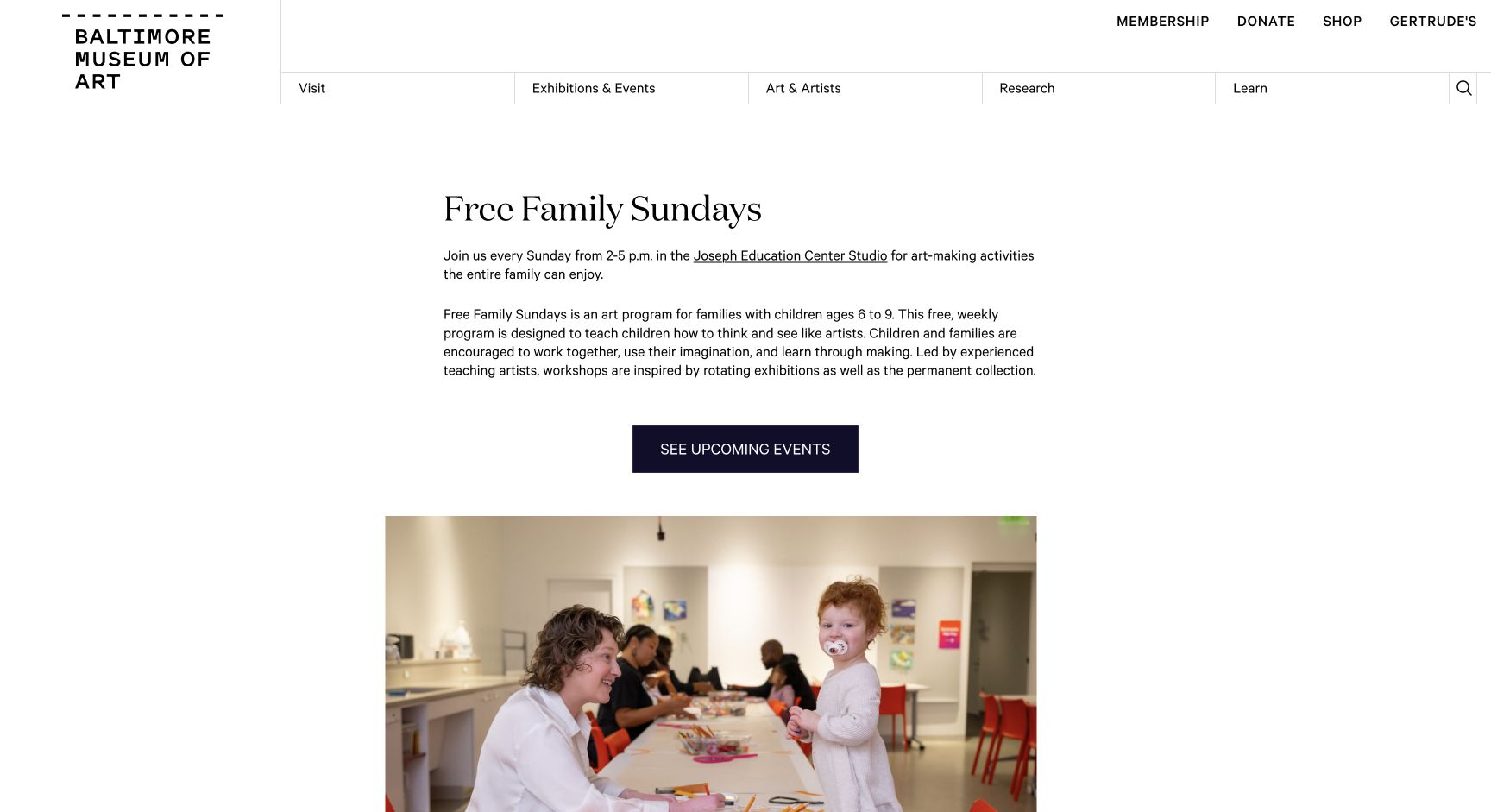 Screenshot of Baltimore Museum of Art Free Family Sundays