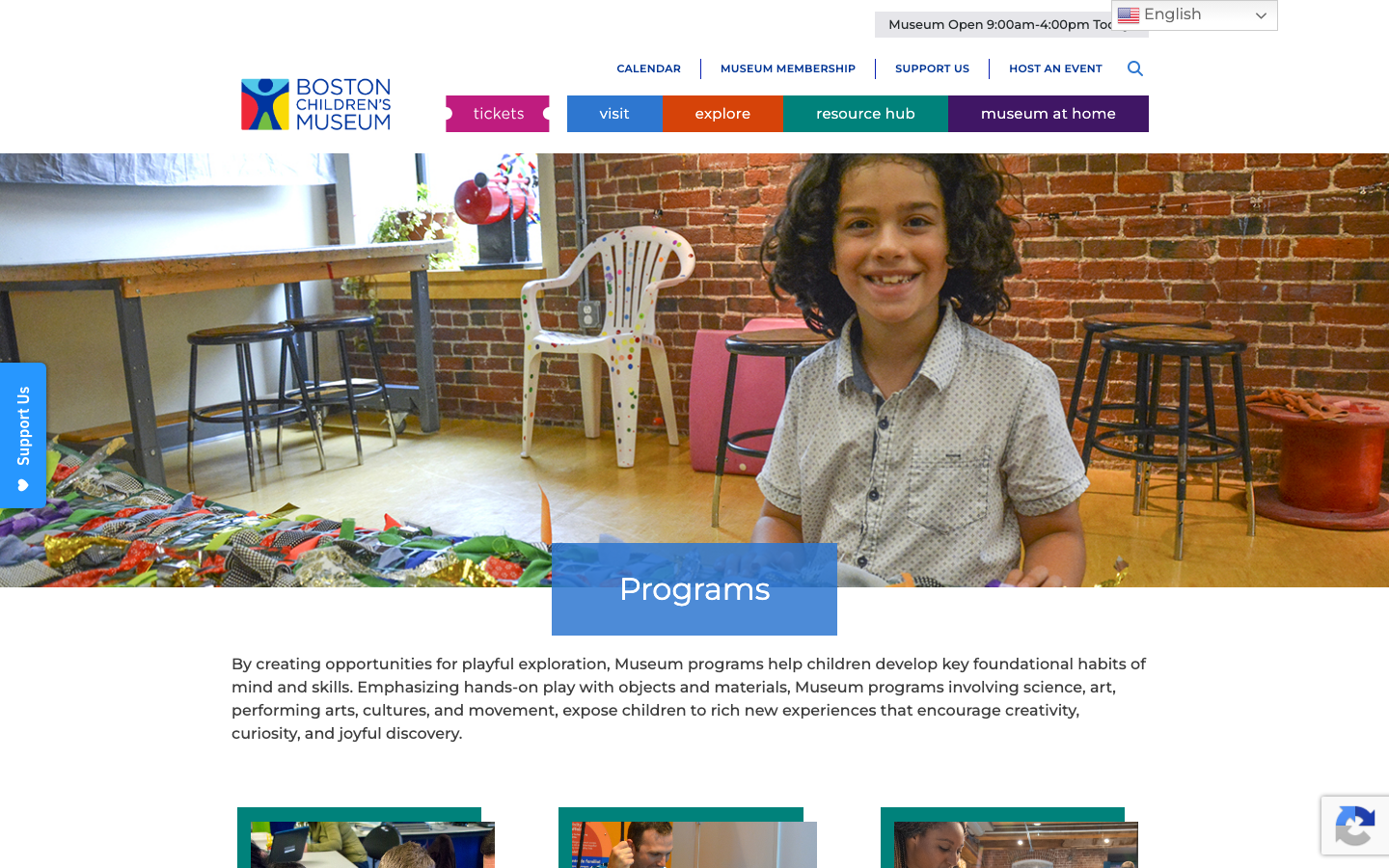 Screenshot of Boston Children’s Museum Programs