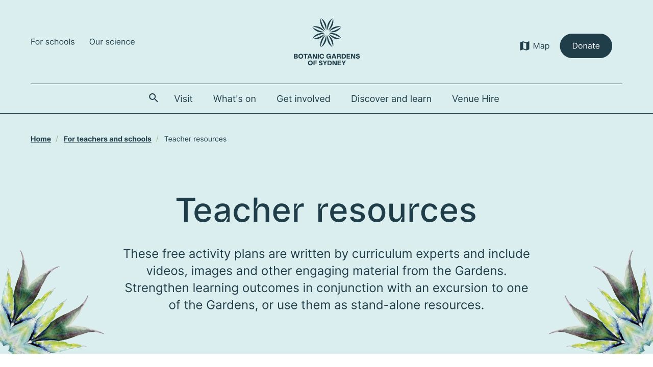Screenshot of Botanic Gardens of Sydney Teacher Resources