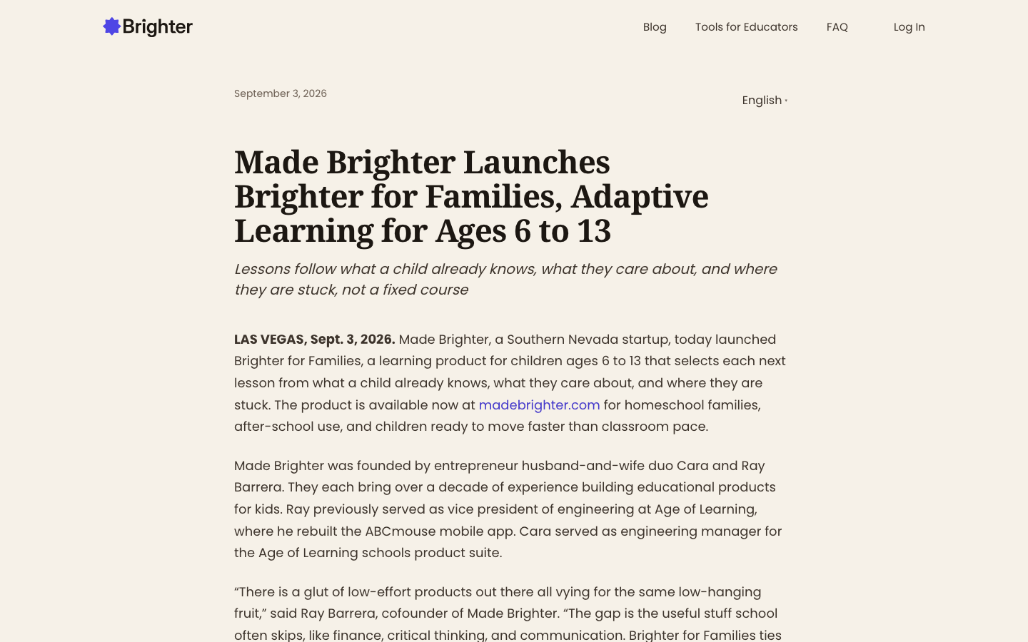Screenshot of Brighter for Families