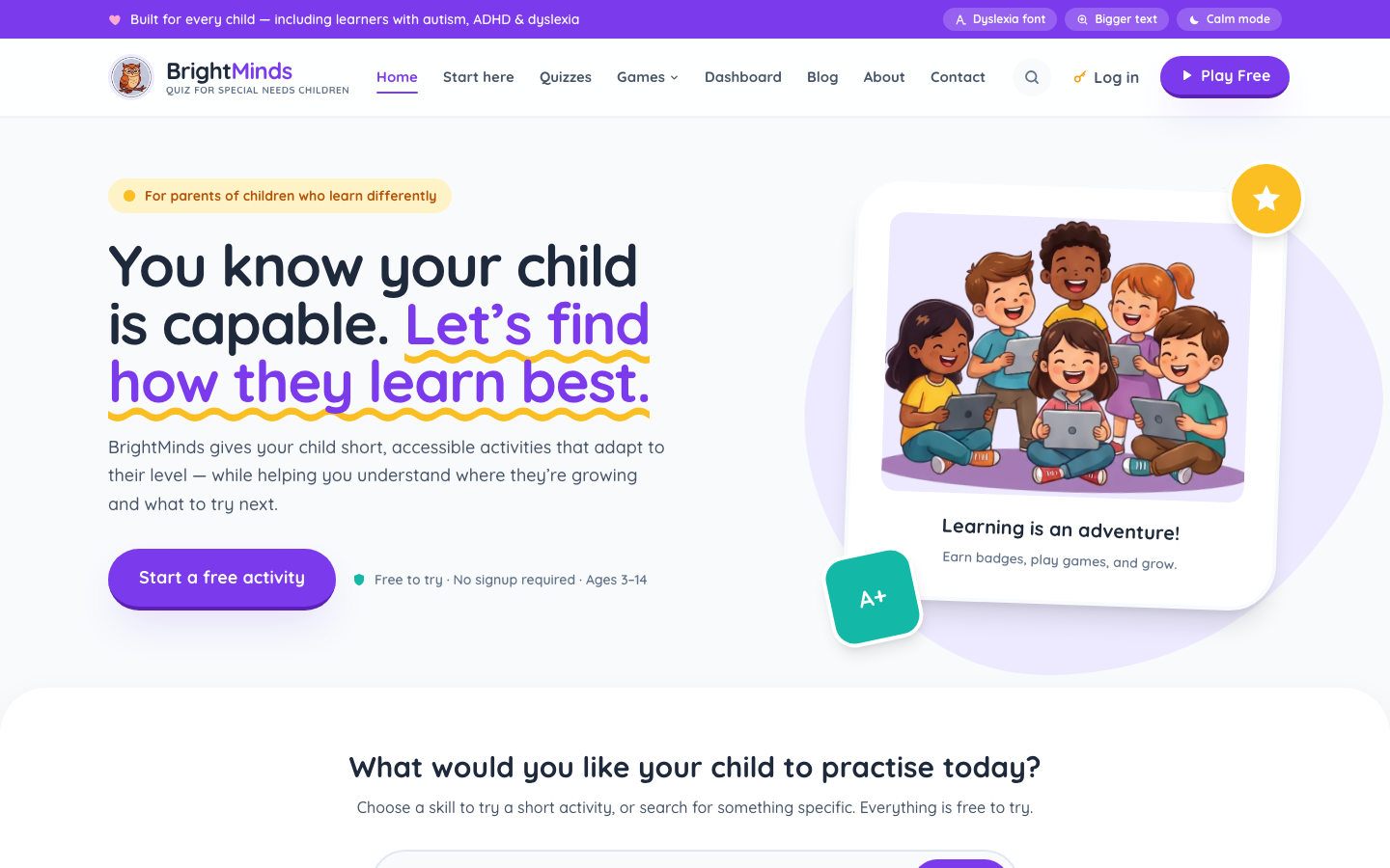 Screenshot of BrightMinds