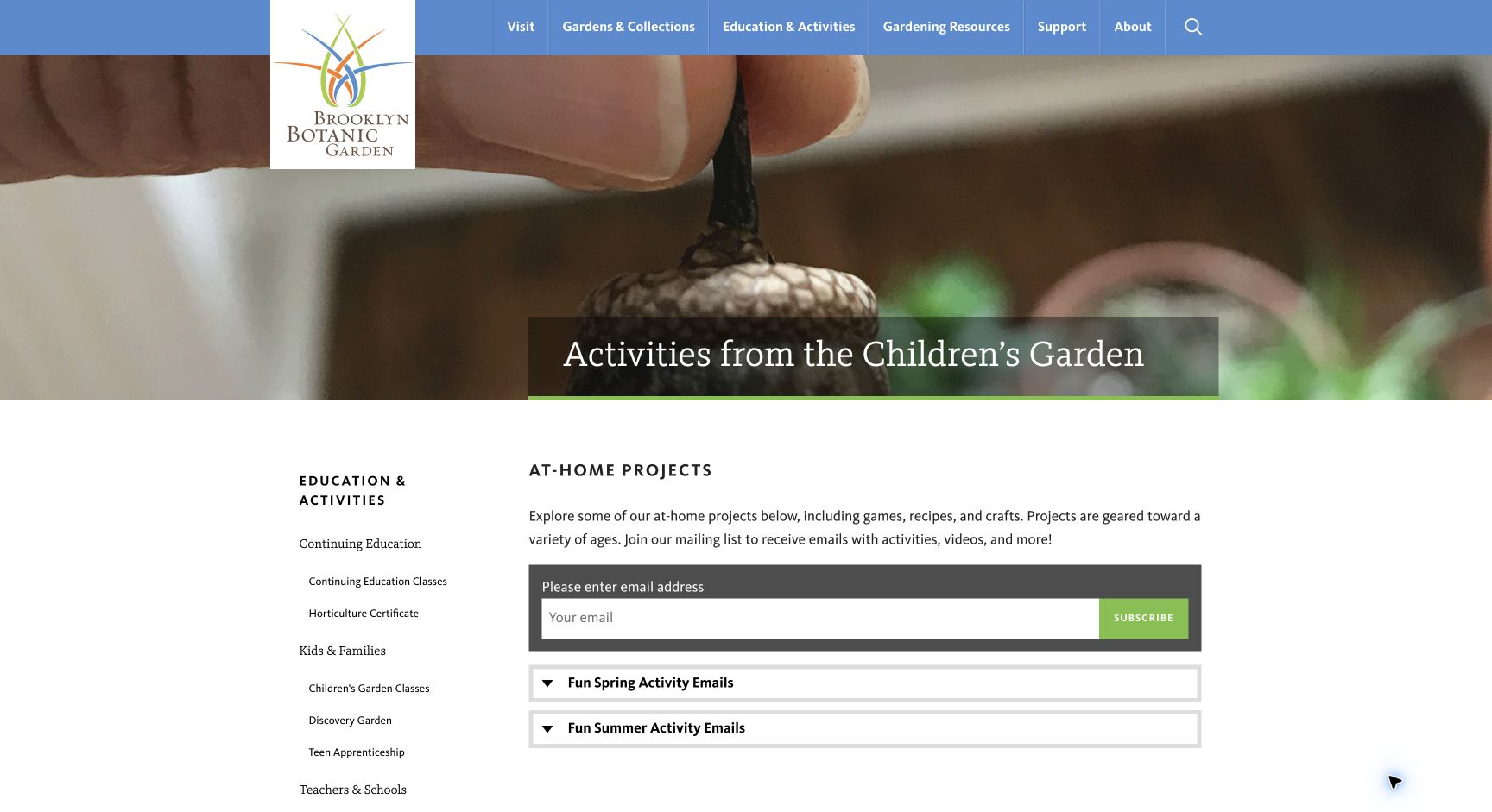 Screenshot of Brooklyn Botanic Garden Children's Garden Activities