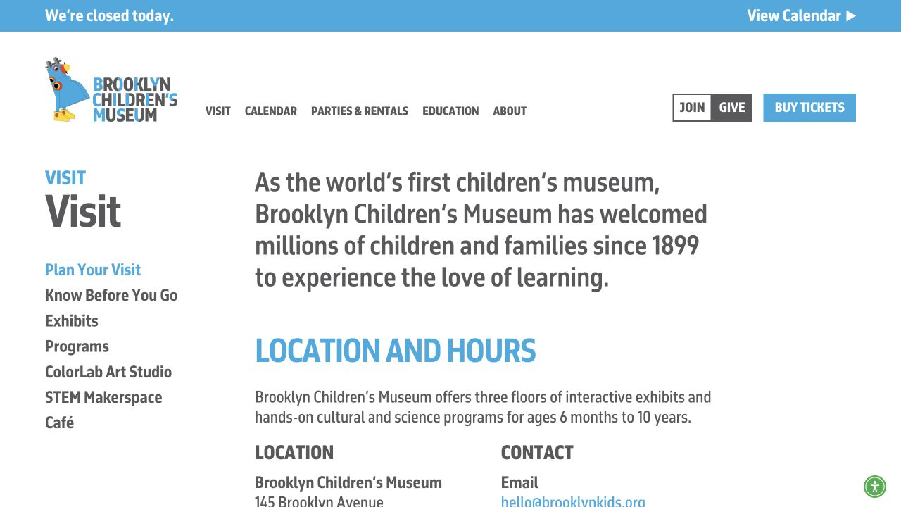 Screenshot of Brooklyn Children’s Museum