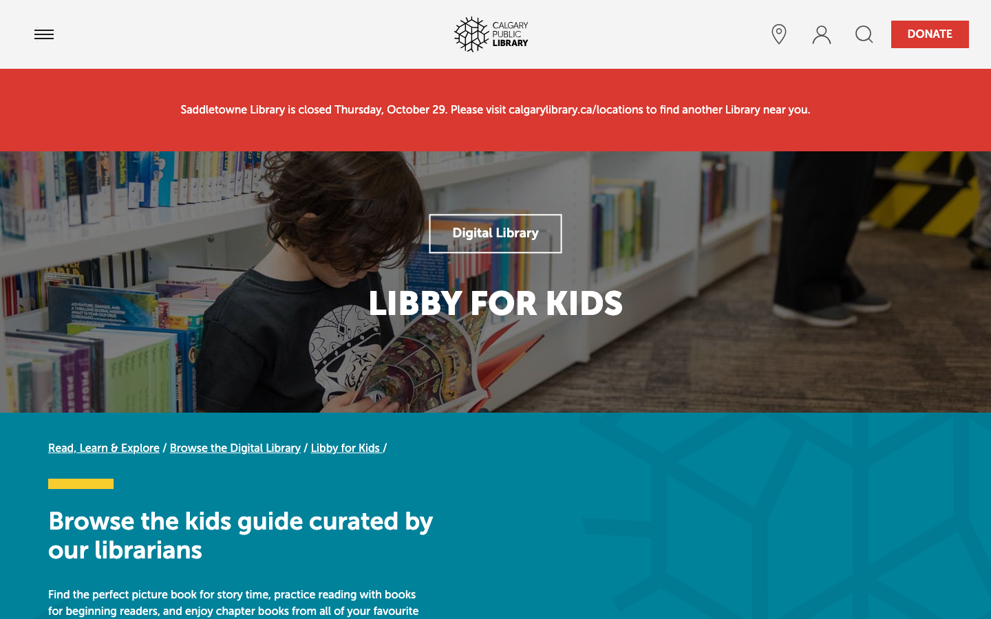 Screenshot of Libby for Kids — Calgary Public Library
