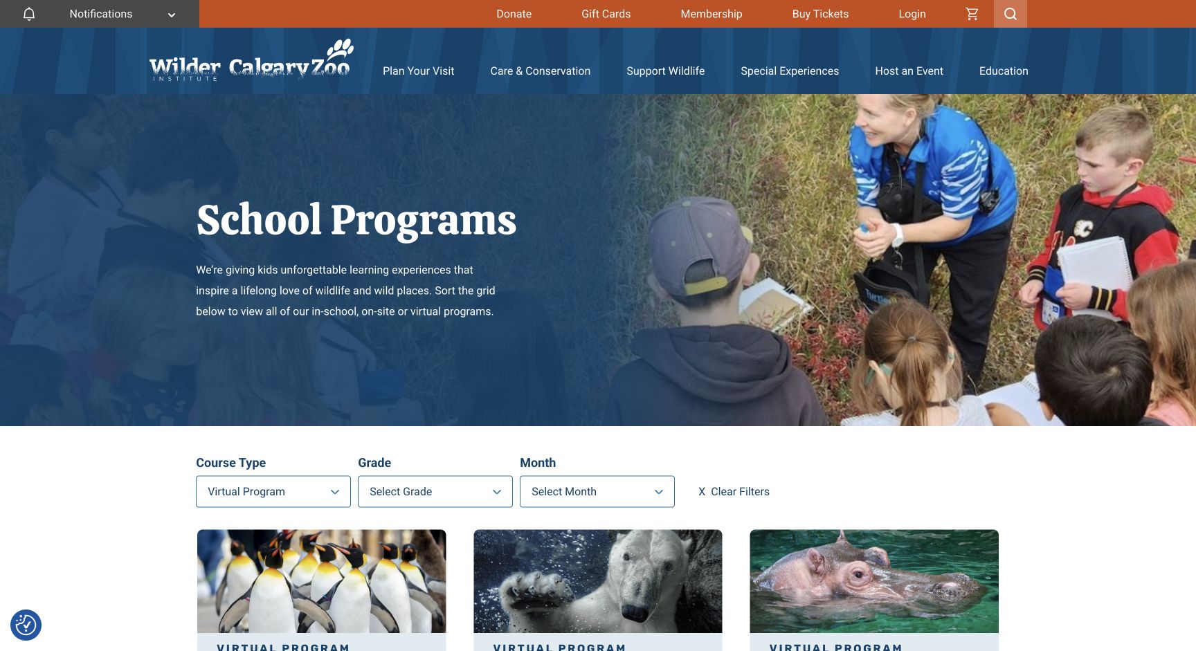 Screenshot of Calgary Zoo Virtual Programs