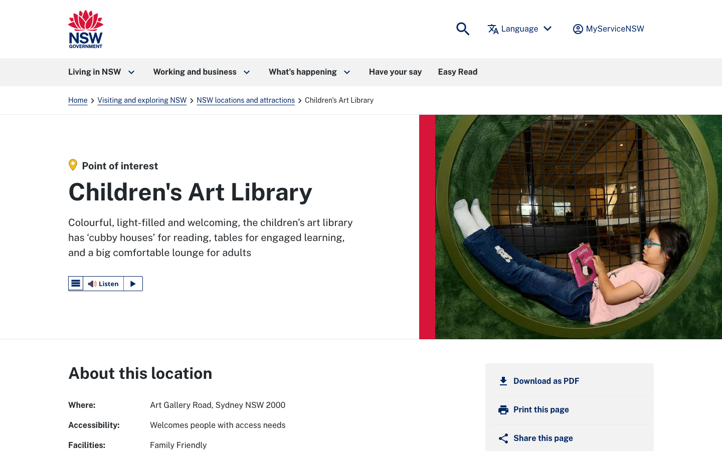 Screenshot of Children’s Art Library — Art Gallery of NSW