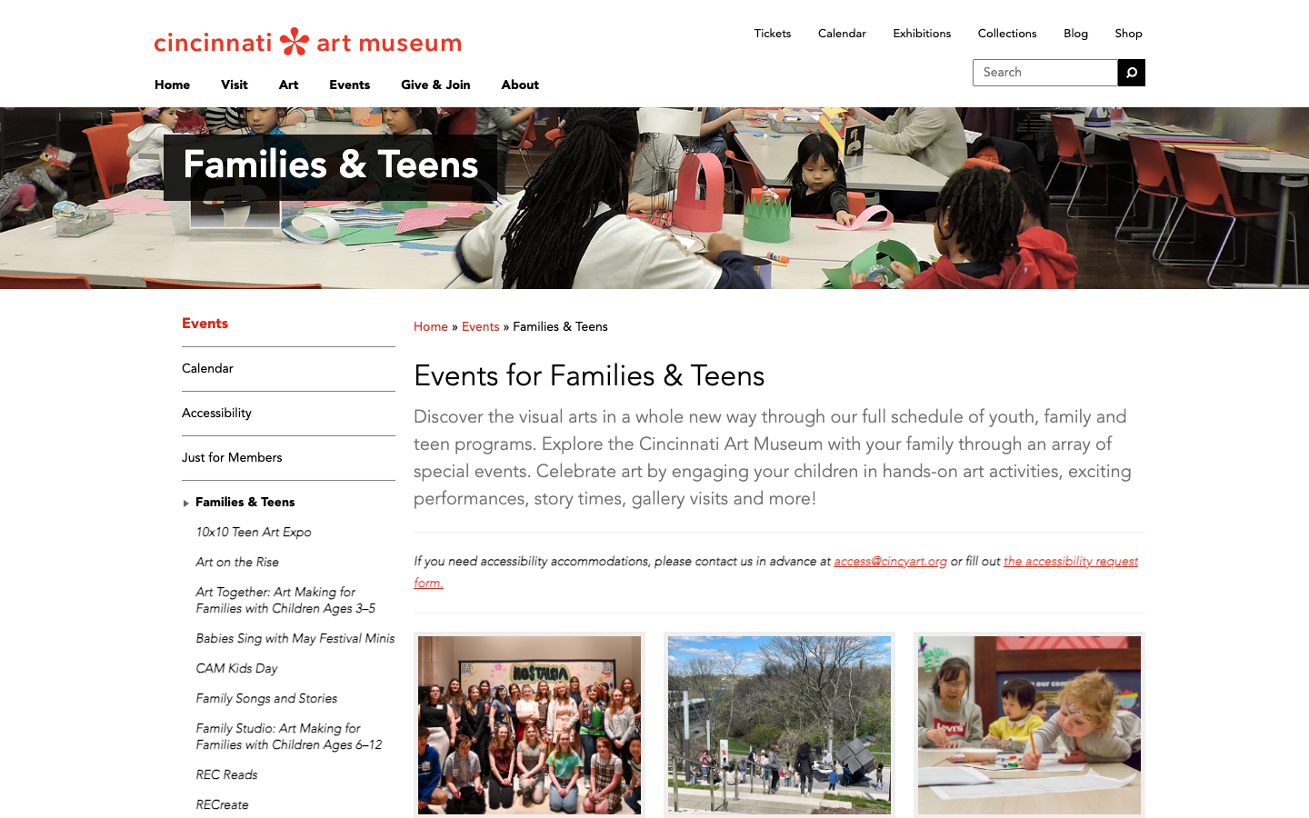 Screenshot of Cincinnati Art Museum Family Programs