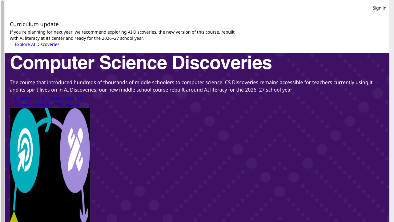 Screenshot of Code.org Computer Science Discoveries