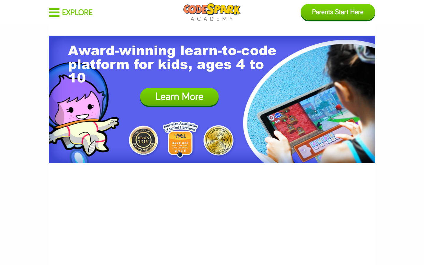 Screenshot of codeSpark Academy