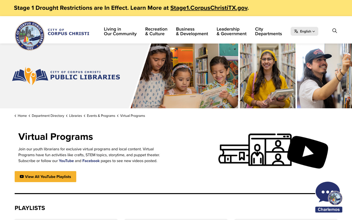 Screenshot of Corpus Christi Public Libraries Virtual Programs
