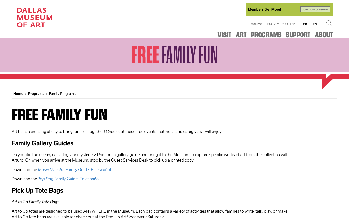 Screenshot of Dallas Museum of Art Free Family Fun