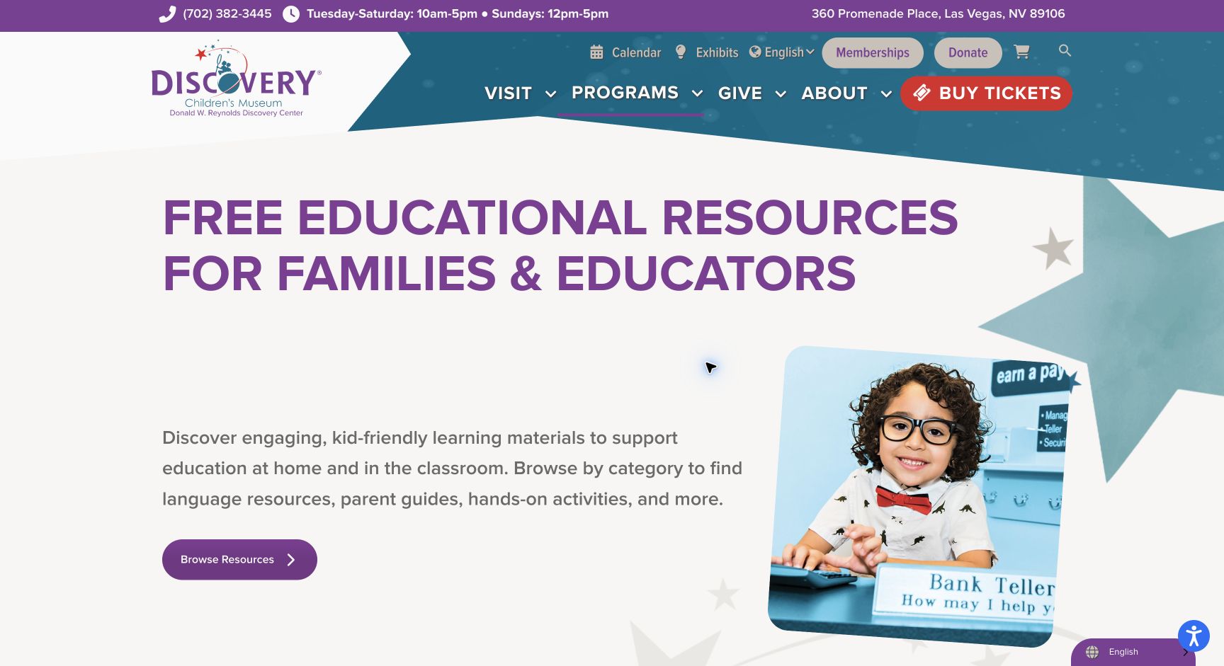 Screenshot of Discovery Children's Museum Resources