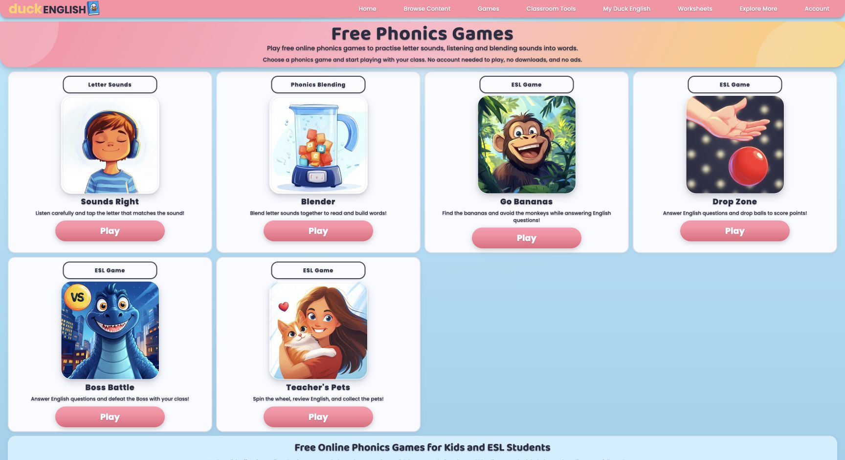 Screenshot of Duck English Phonics Games