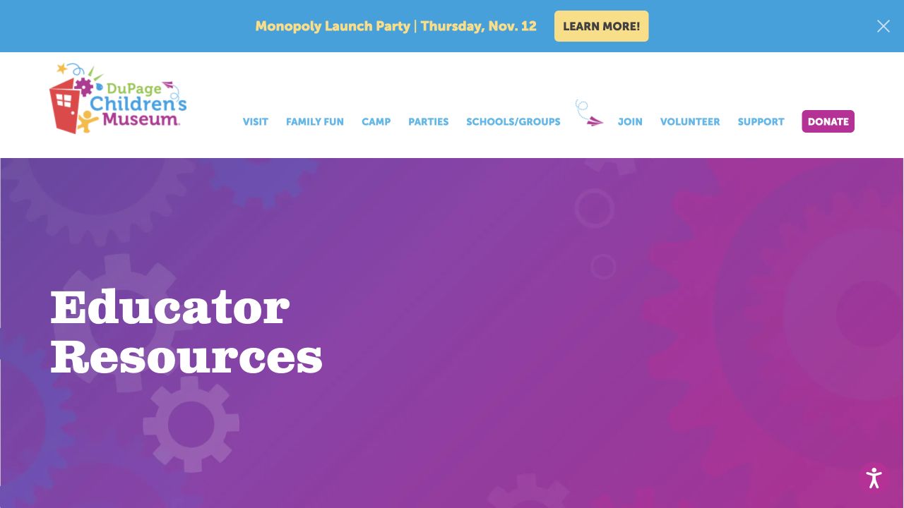 Screenshot of DuPage Children’s Museum Educator Resources