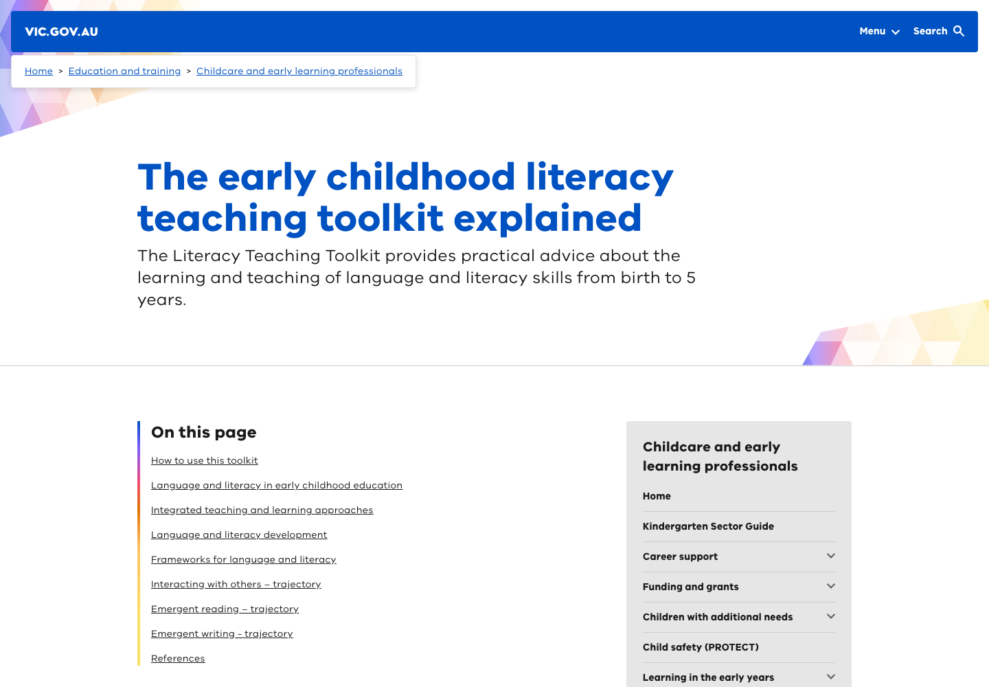 Screenshot of The early childhood literacy teaching toolkit explained