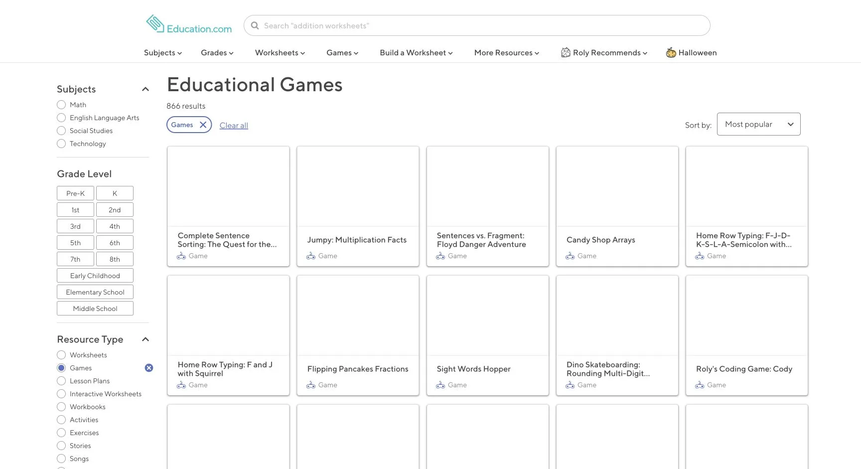 Screenshot of Education.com Games