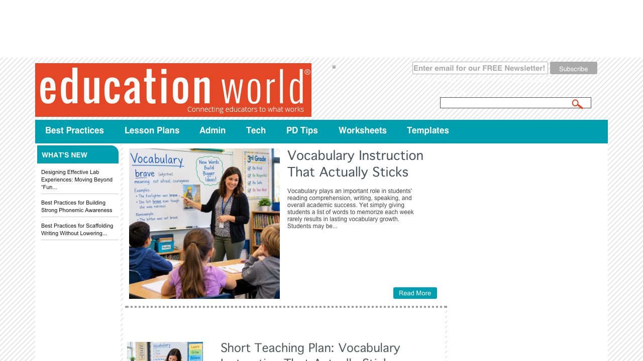 Screenshot of Education World