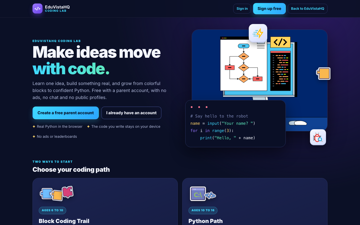 Screenshot of EduVista Coding Lab