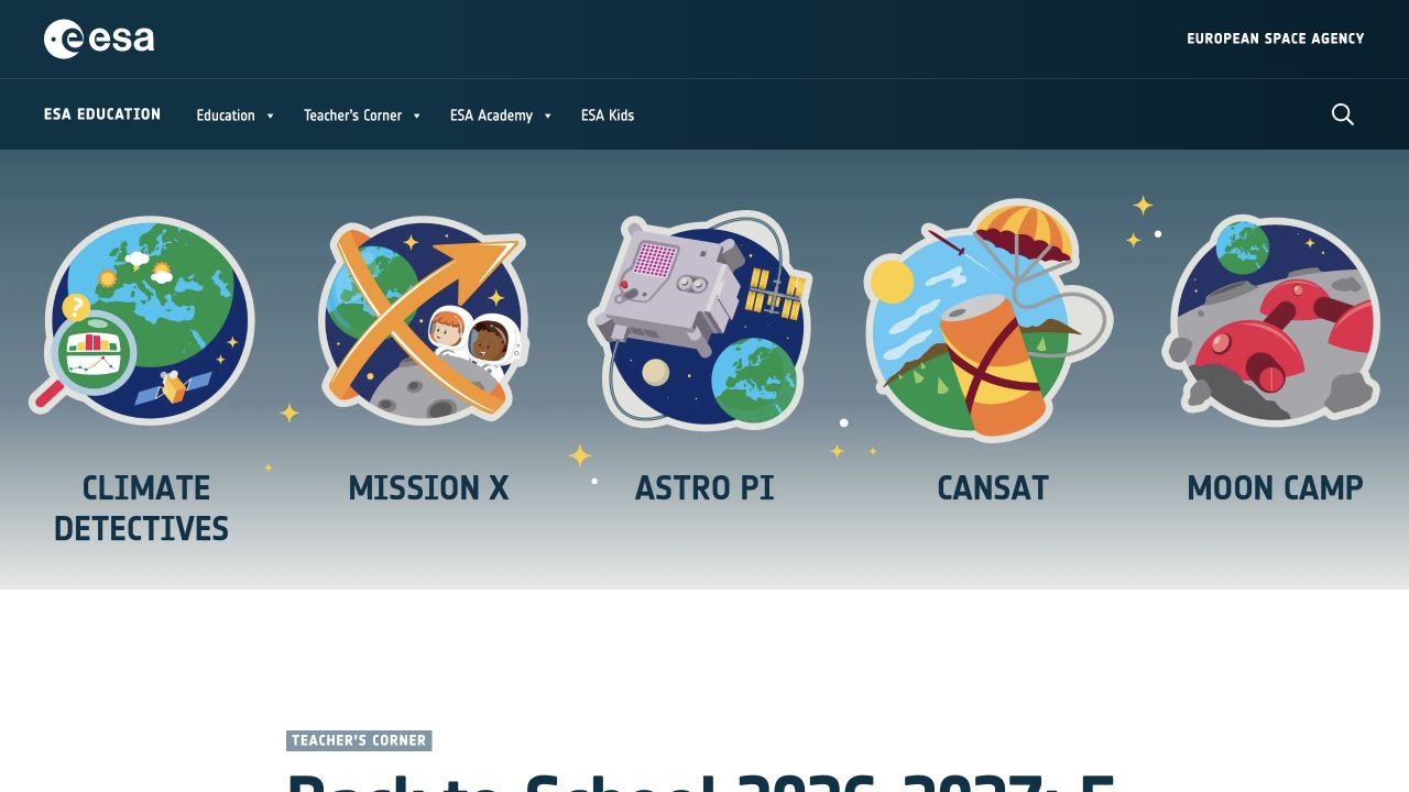 Screenshot of ESA Back to School 2026–2027 STEM Projects
