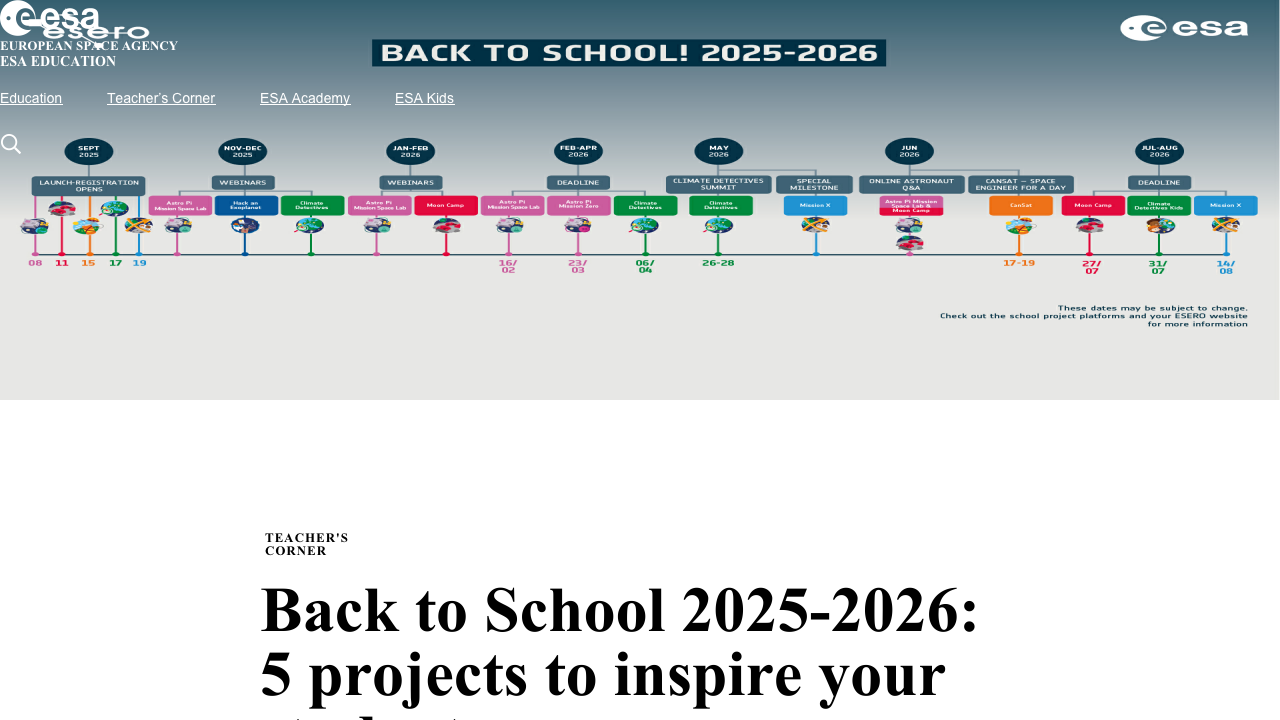 Screenshot of ESA Back to School Student Space Projects