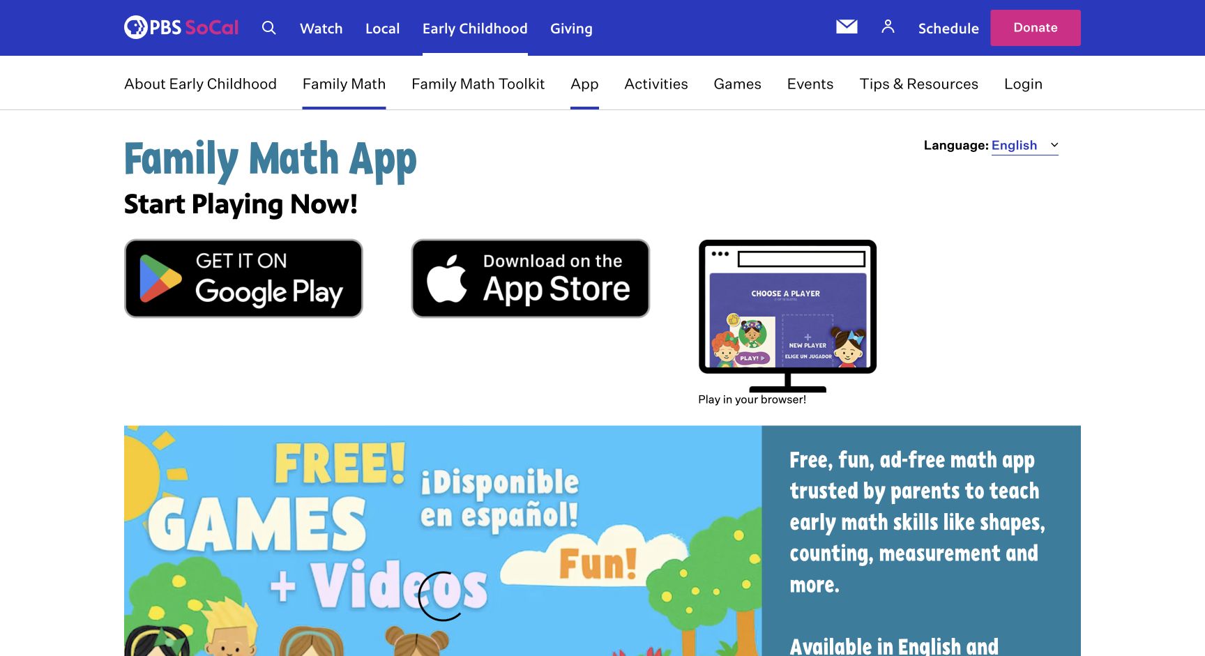 Screenshot of Family Math App