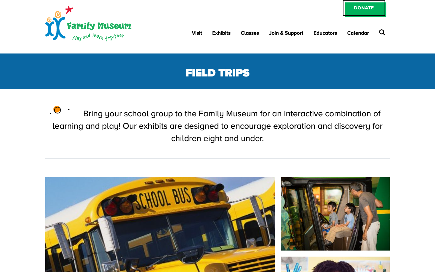 Screenshot of Family Museum Field Trips