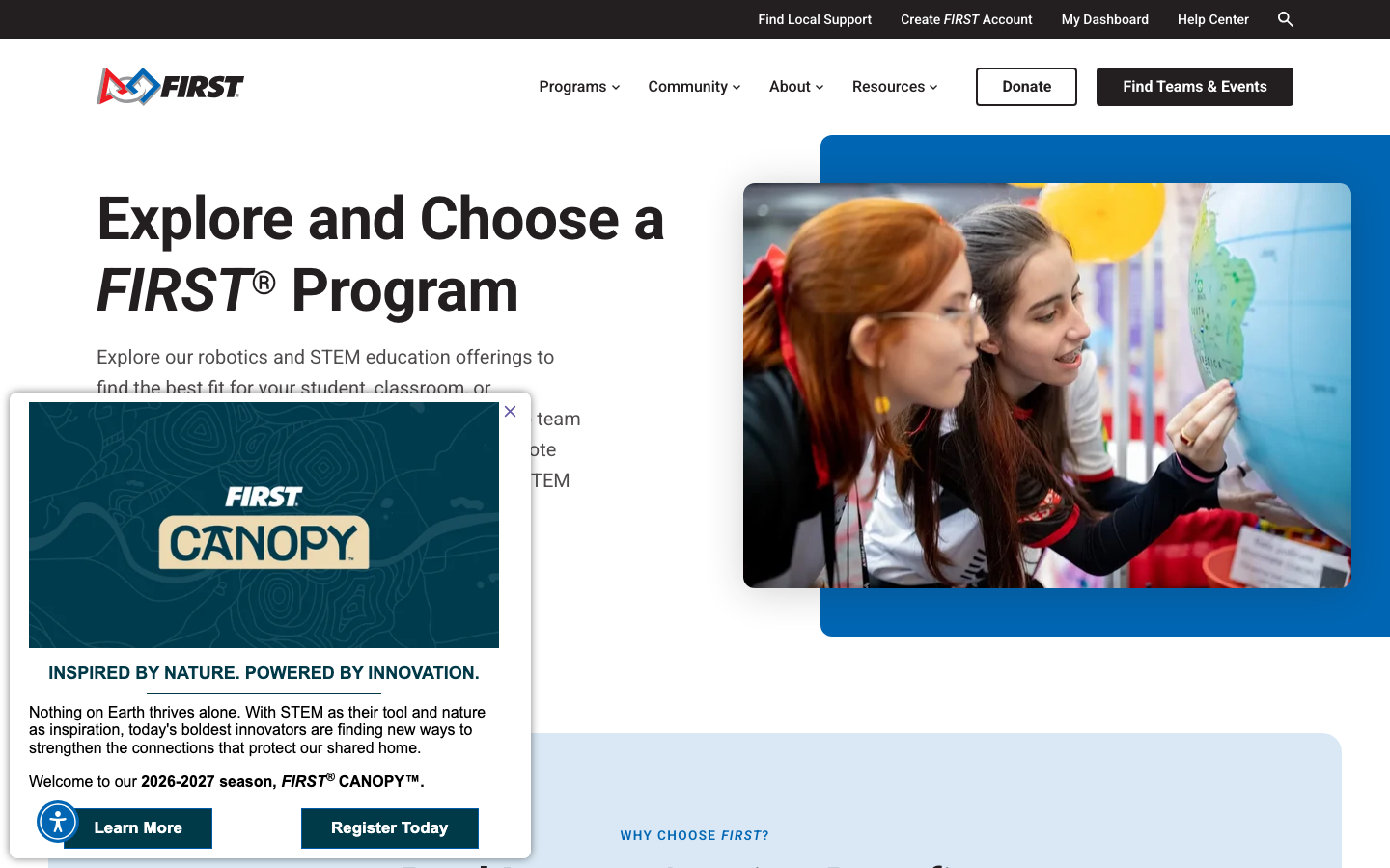 Screenshot of FIRST Program Options