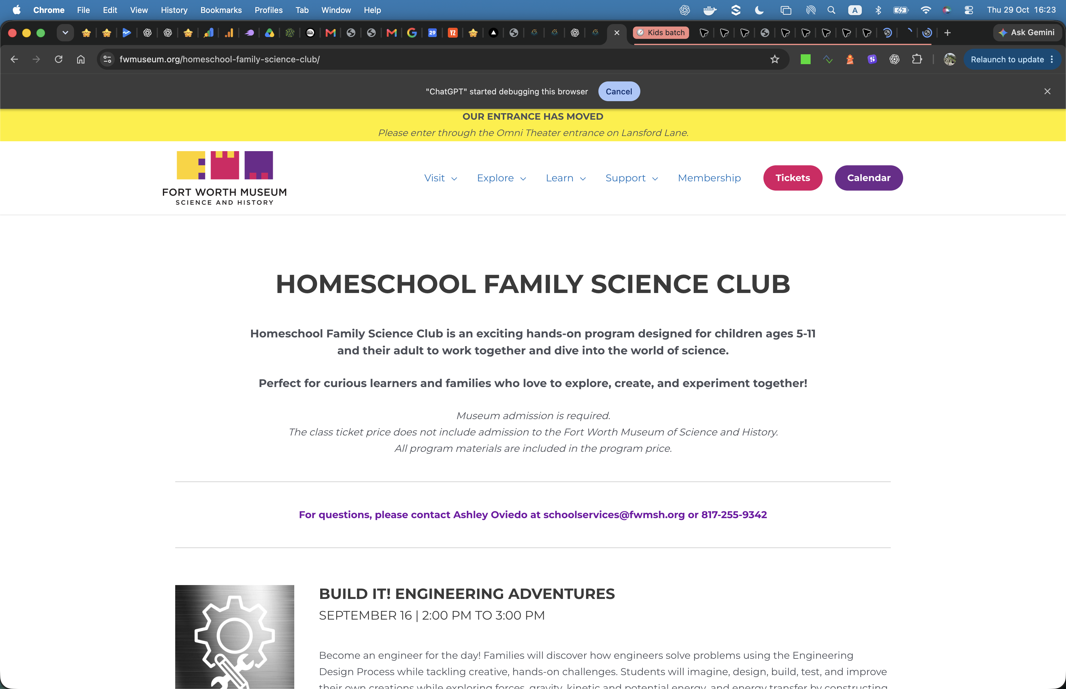 Screenshot of Fort Worth Homeschool Family Science Club