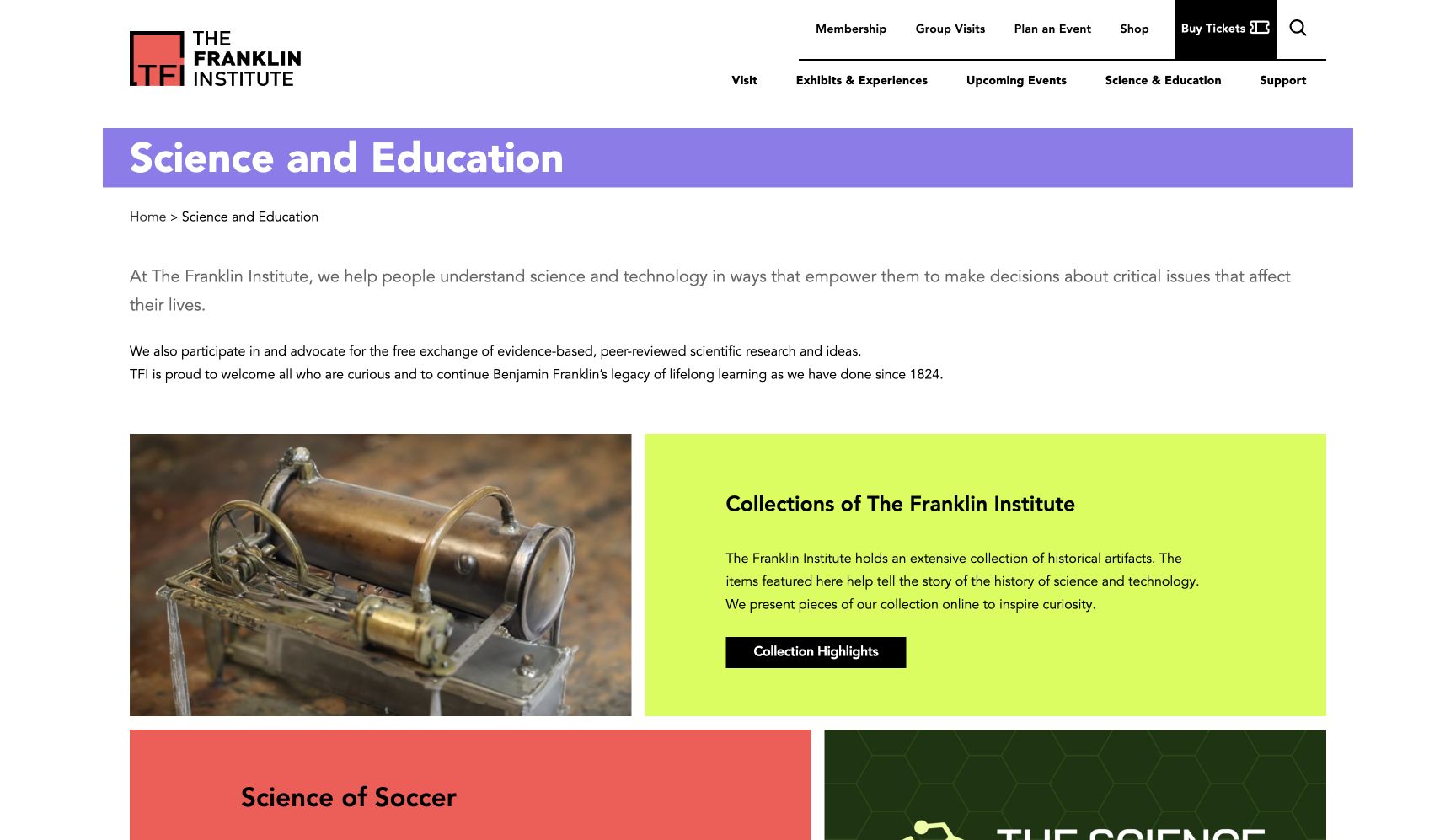 Screenshot of Franklin Institute Science and Education