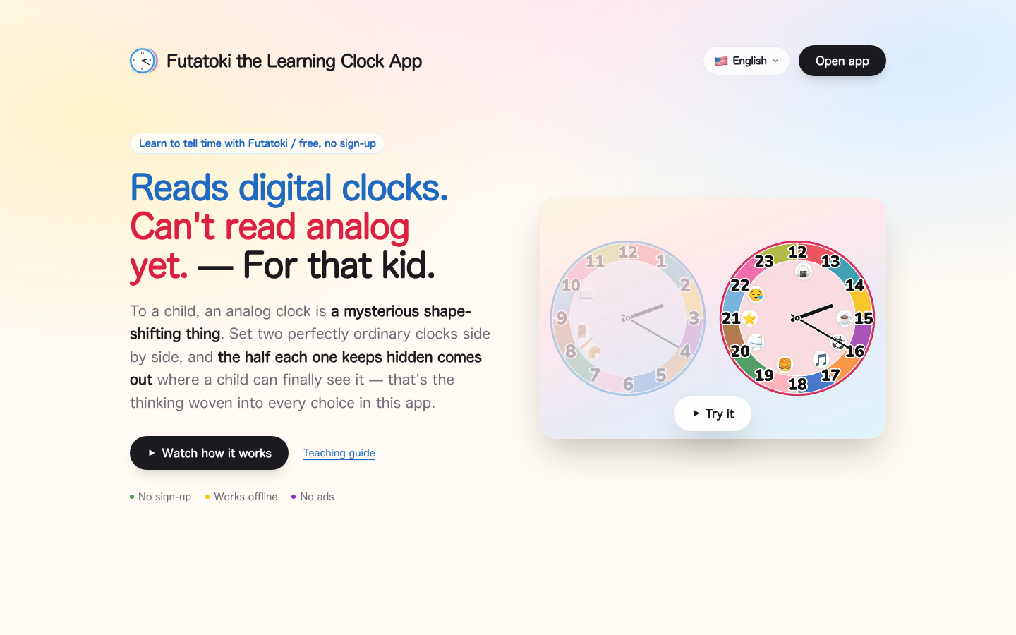 Screenshot of Futatoki Learning Clock