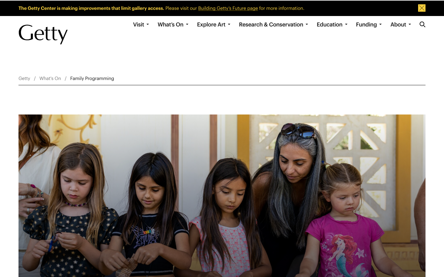 Screenshot of Getty Family Programming