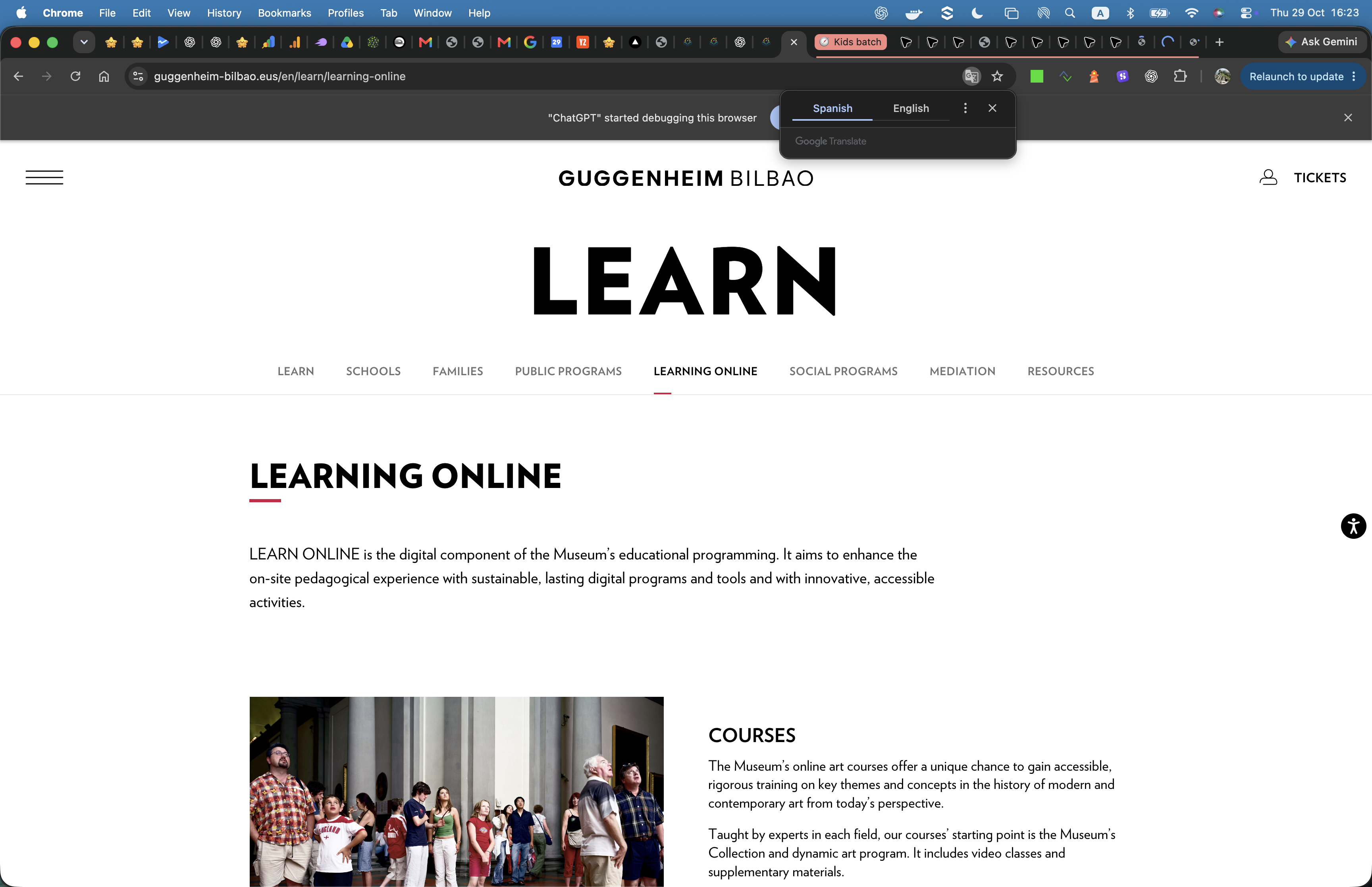 Screenshot of Guggenheim Bilbao Learning Online