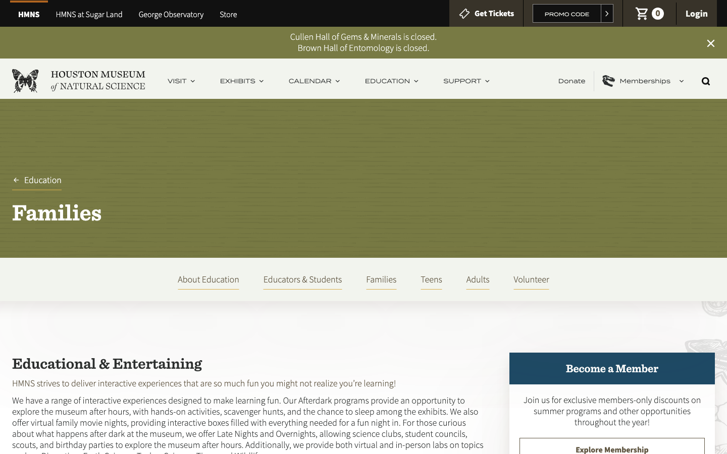 Screenshot of Houston Museum of Natural Science Family Programs